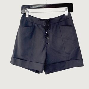 Thierry Mugler Vintage Black Lace Up Shorts 26 Y2K Goth Avant Garde Designer
